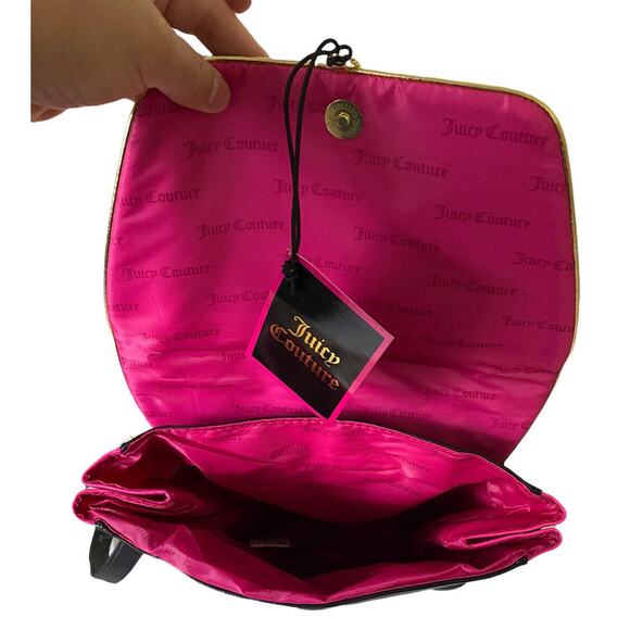 Juicy Couture Backpack Black Pink Bag Expandable Purse Handbag Gold Trim New - Picture 5 of 10